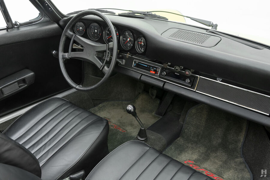 interior of old porsche 911t targa for sale by hyman car dealers