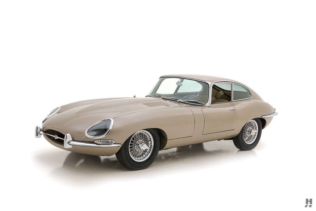 front of old jaguar xke coupe for sale by hyman car dealers