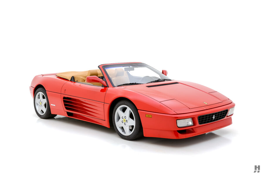 angled view of vintage ferrari spyder for sale at hyman classic cars