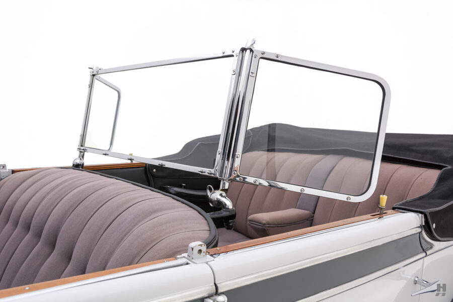 windshield of vintage rolls royce phantom for sale at hyman classic cars