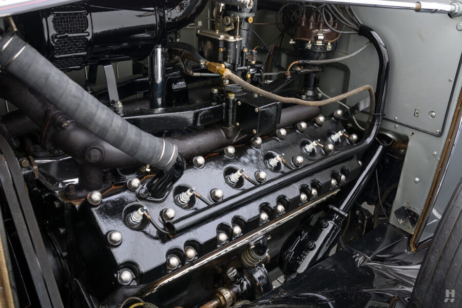 engine of old pierce arrow convertible for sale at hyman classic car dealers