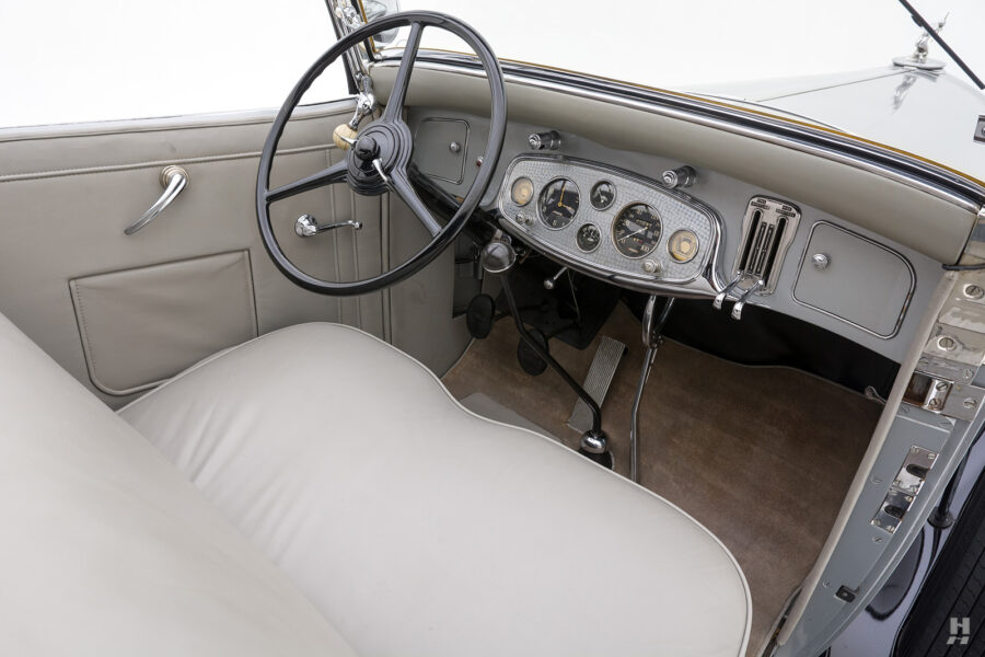 front interior of old pierce arrow convertible for sale at hyman classic car dealers