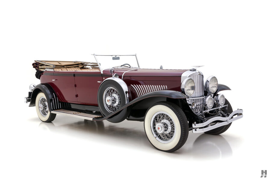 angled frontside of antique 1930 duesenberg for sale at hyman classic cars