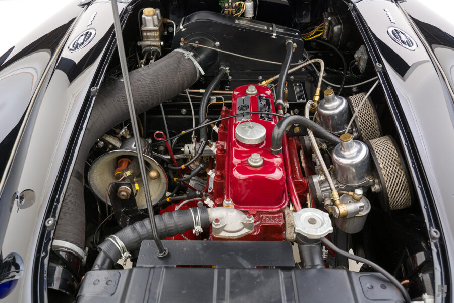 engine of vintage mg mga police car for sale at hyman dealers