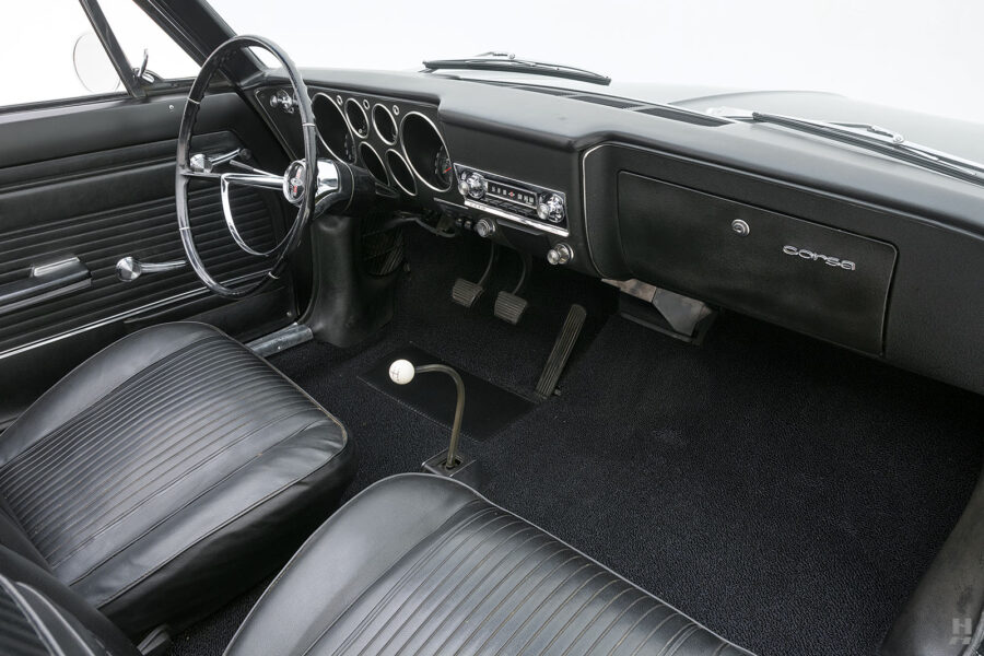 front interior of chevrolet corvair convertible for sale by hyman classic cars