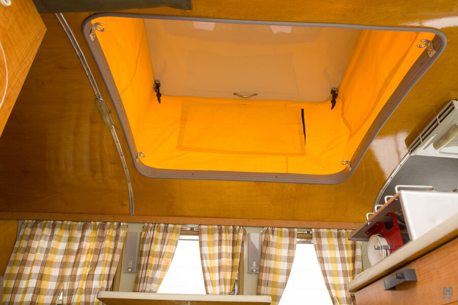 top of ceiling in old volkswagen bus for sale by hyman classic car dealers