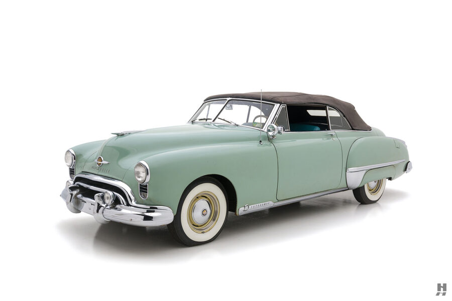front of oldsmobile 98 convertible for sale by hyman classic cars