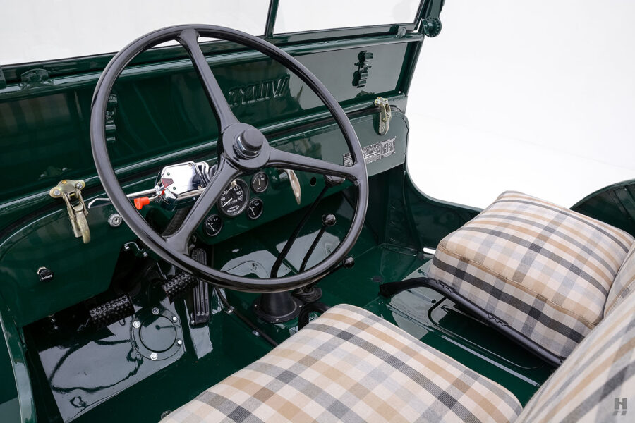 Front interior of antique Willys Model CJ-3A Jeep for sale by Hyman classic cars