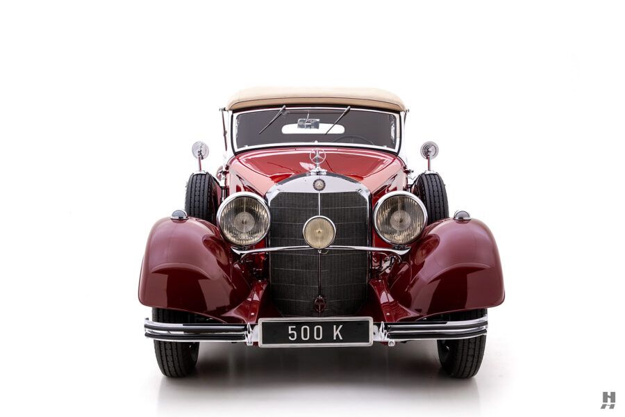 front of antique 1937 Mercedes-Benz 500 K Cabriolet C for sale by Hyman classic cars