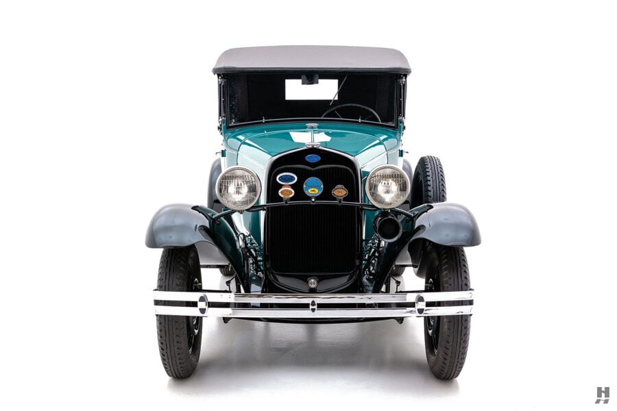 front of antique 1930 Ford Model A Roadster Pickup for sale by Hyman classic car dealers